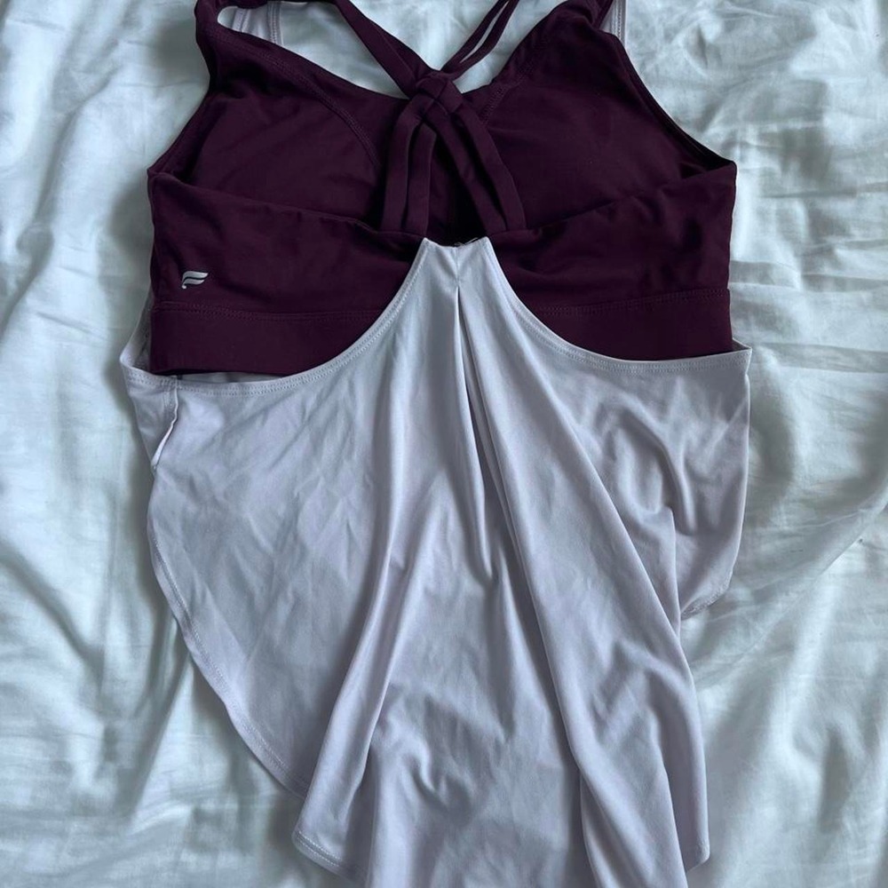 Fabletics White & Burgundy Strappy Athletic Tank Top - Picture 2 of 4